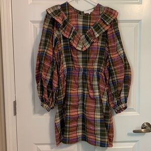 NWT Corey Lynn Calter Freya pink plaid mini long sleeve  dress